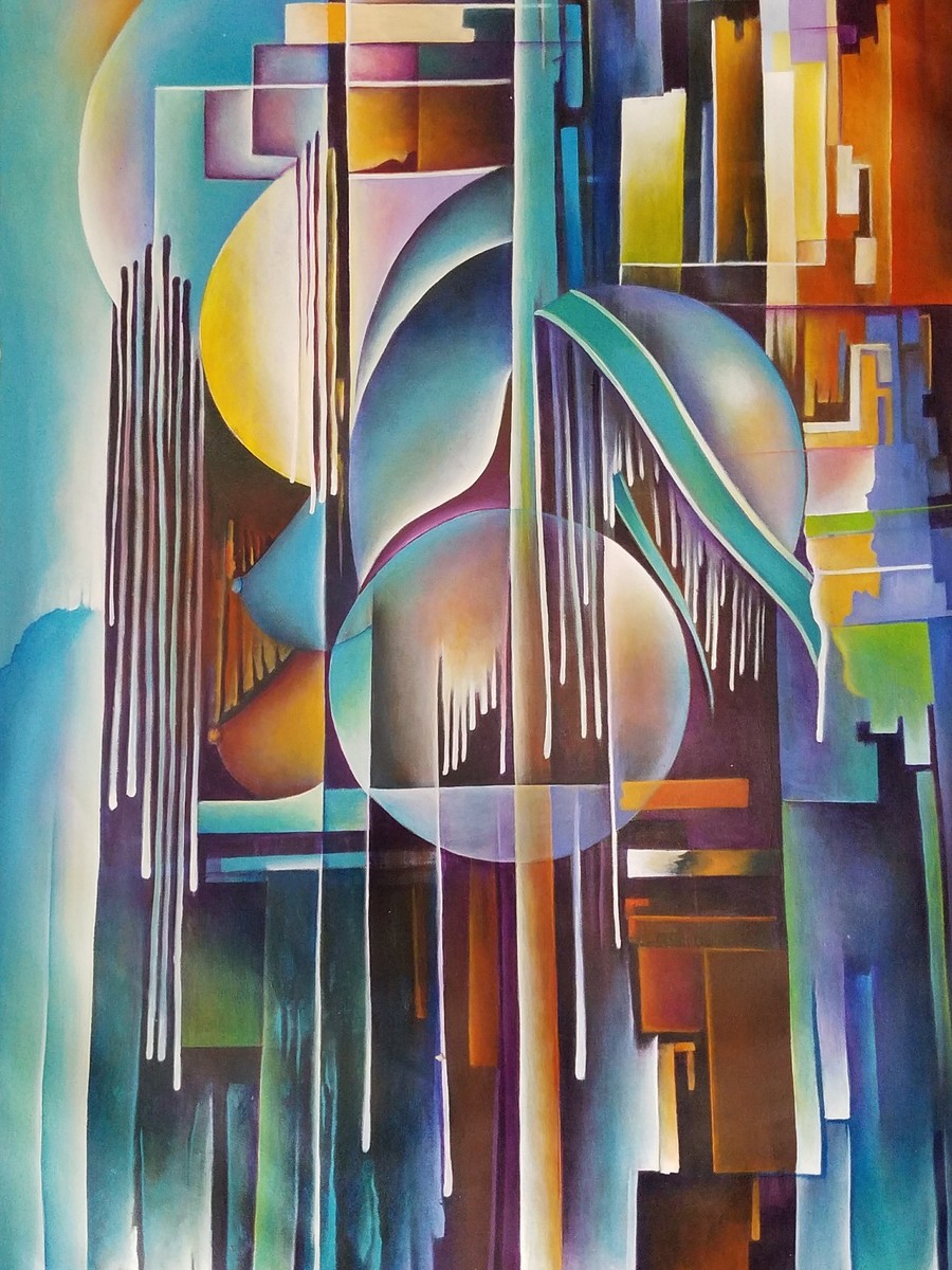 Nelson - Haitian Art, Carribean art, Painting 37x26 Shades of Blue