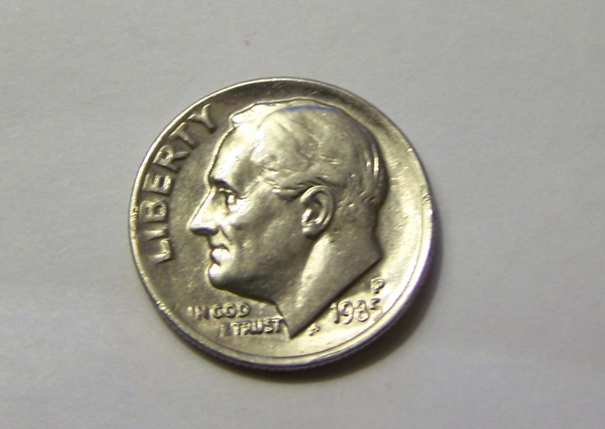 1985-P ROOSEVELT DIME ERRORS MISSING W IN WE, OF CENTER 2.29 GRAMS
