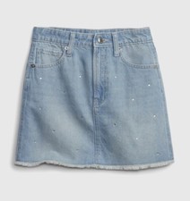 GAP KIDS SZ. 12 SLIM-LT. WASH DENIM RHINESTONE SKIRT-5 POCKETS NWT S