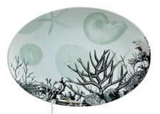 Rosanna Oval La Mer Platter Coral Reef Sea Life Silver Green Large 14.5x10.5 EUC