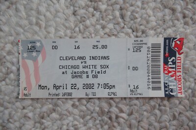 INDIANS VS WHITE SOX 4/22/2002 FULL TICKET ~ VALENTIN/FRYMAN/BRANYAN HRs