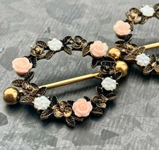 PAIR Floral Wreath Nipple Rings Shields Steel Barbells Body Jewelry