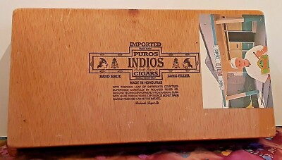 Vintage ~ PUROS INDIOS ''Rothchild'' Empty Wooden Cigar Box C Collector -Hobbyist