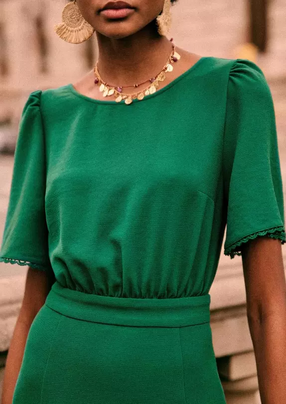 NWT Sezane Lady Dress Emerald Green Size US 4 FR 36