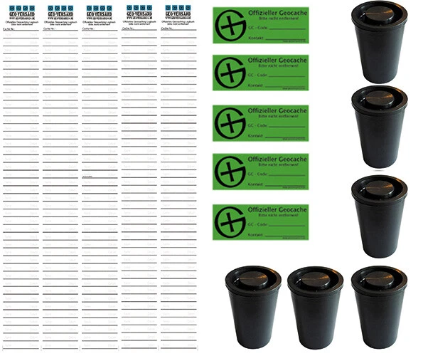 GEO-VERSAND 60 piezas Latas de película + tiras de registro + pegatinas paquete de geocaching set principiante geocaché