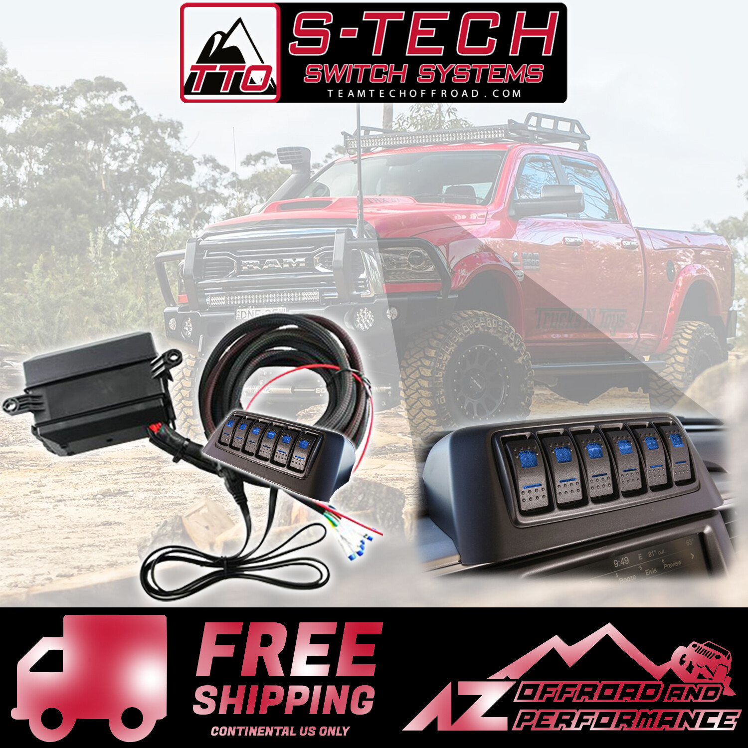 S-Tech 6 Switch System with Relay Center Blue For 2013-2018 Dodge Ram Truck