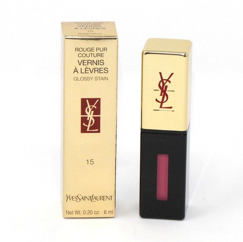 YSL ROUGE PUR COUTURE VERNIS A LEVRES GLOSSY STAIN 6ML #15-ROSE VINYL NIB - Picture 1 of 1