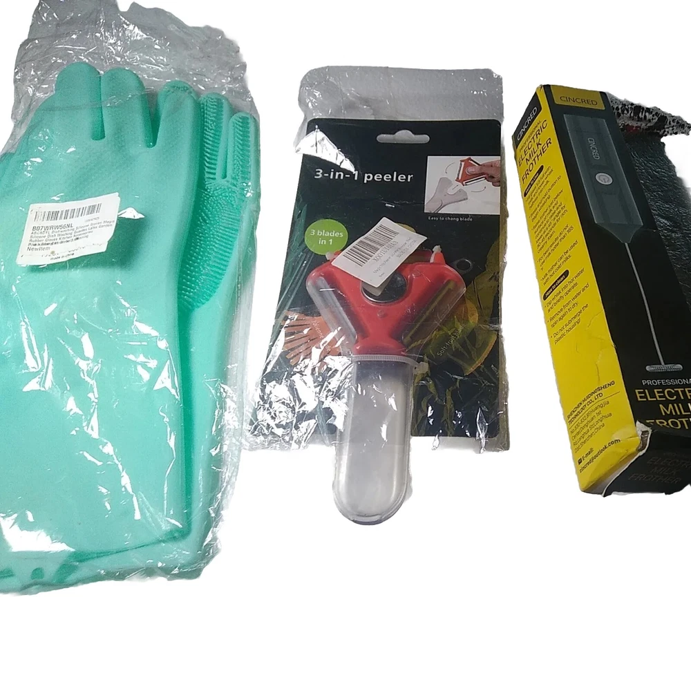 Milk Frother + Dishwashing Gloves + 3 in 1 Peeler (fruit, julienne, straight)