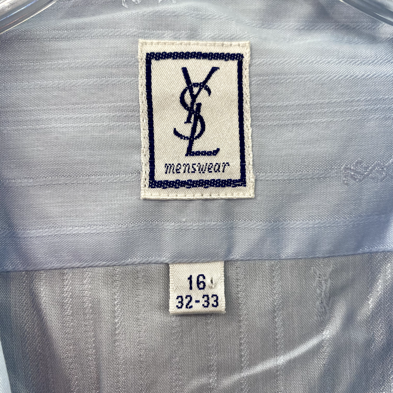 Camicia elegante Yves Saint Laurent uomo 16 (32 33) blu chiaro tessuto misto cotone