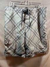 Op Swim Shorts Mens Large Gray Plaid Drawstring Trunks Men.
