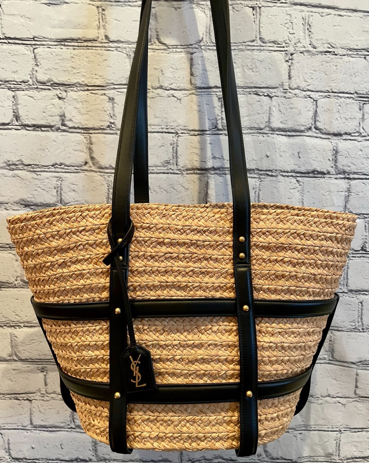 NUOVO con etichette SAINT LAURENT YSL cestino borsa media Panier Rafia