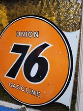 VINTAGE UNION 76 PORCELAIN SIGN OLD 18" GASOLINE FLANGE GAS STATION FUEL STORE