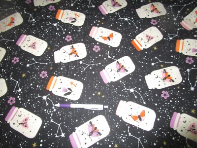 HALLOWEEN -  BUG JARS ON CONSTELLATIONS FLANNEL - 42 INCHES WIDE - 100% COTTON