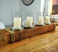 Holzbalken Windlicht aus massiver Eiche - Rustikaler  Kerzenständer aus Holz