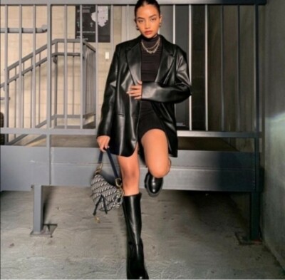 long faux leather jacket zara