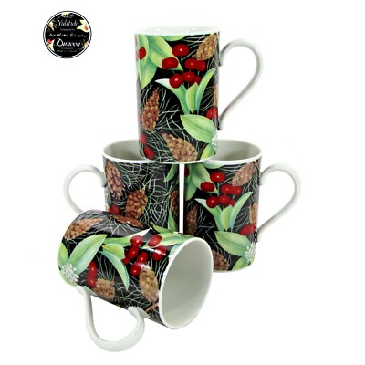 Dunoon YULETIDE - PINECONE 9oz Mug Set 4Pc Winterberry Christmas Caroline Bessey