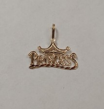 New 14k Yellow Gold Crown Princess Charm Pendant
