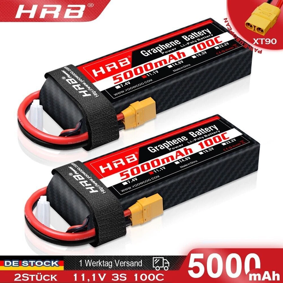 2x HRB 11,1V 3S 5000mAh XT90 Lipo Akku für RC Hubschrauber Drohne Truck Auto LKW