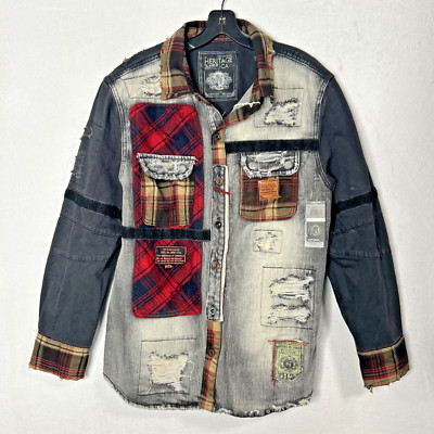 RARE Heritage America Denim Distillery Button Down Shacket distressed size L