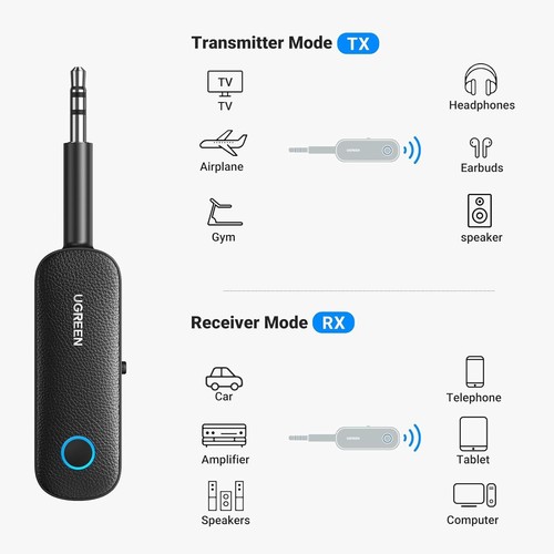 UGREEN Bluetooth Transmitter Receiver, Wireless Aux Bluetooth Adapter 3.5mm, Bl. - Afbeelding 2 van 6