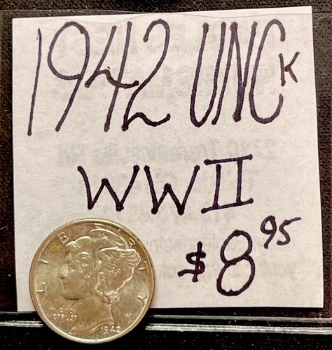 1942 P Mercury Silver Dime (UNC) Uncirculated Condition. WWII Era. ENN Coins