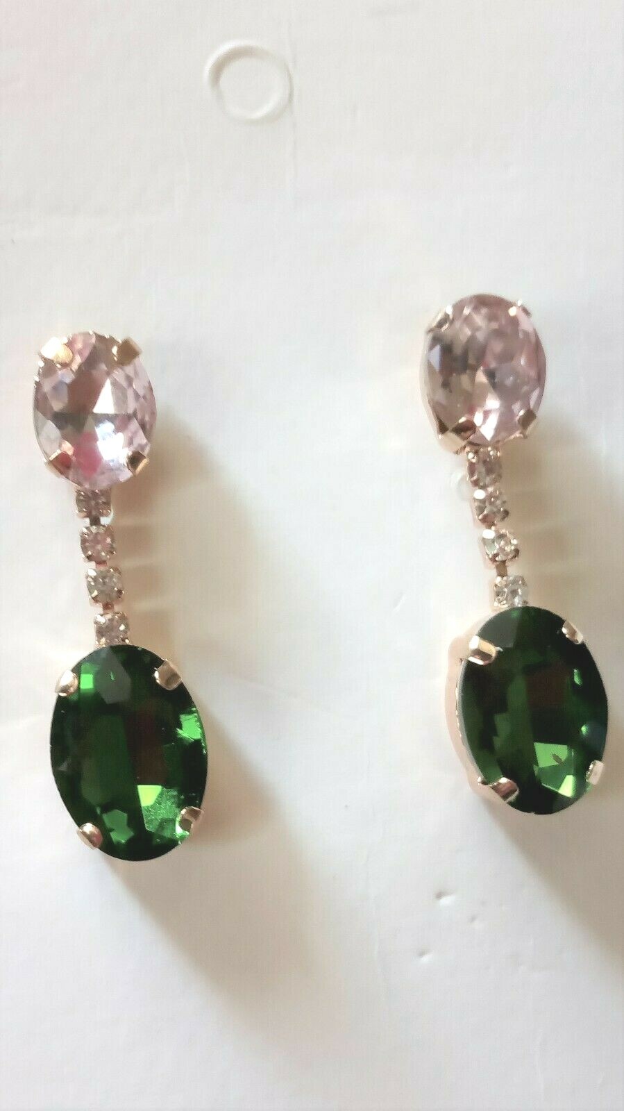Pink and Emerald Green Dangle Drop Earrings with Rhinestones for Women