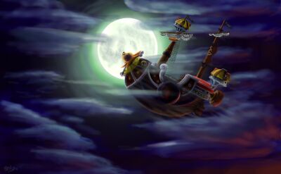 One PIece thousand sunny anime vehicle moon sky night playmat gaming mat