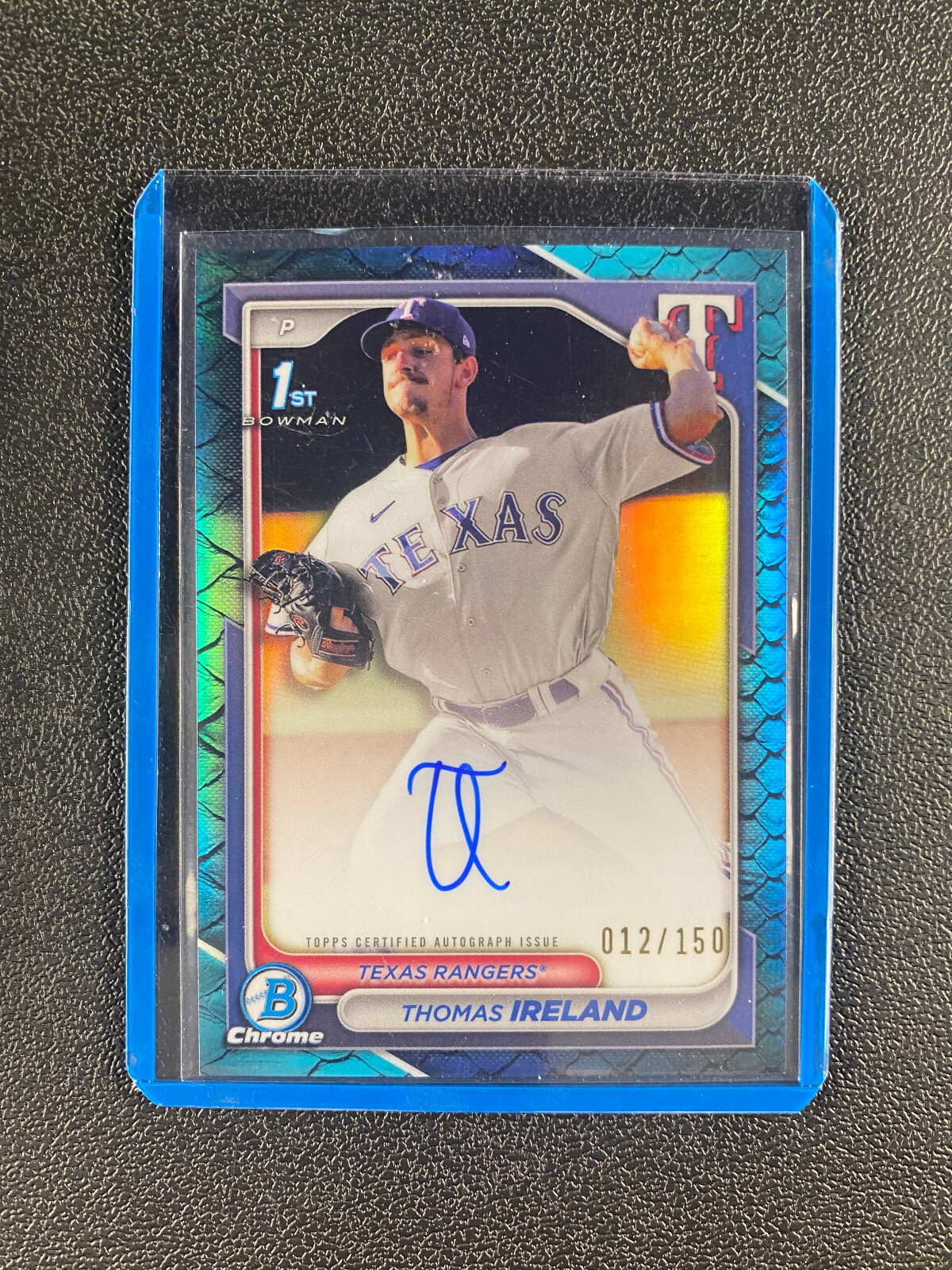 2024 Bowman Chrome Thomas Ireland 1st Bowman Reptillian Blue Refractor Auto /150