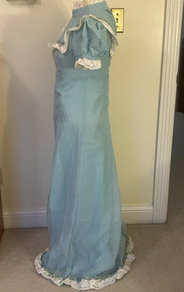 Maxi Vestido Formal Dama de honor Años 70 De Colección Encaje Floral Borde Mangas Foto 4 de 4