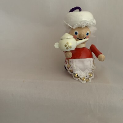 Steinbach Germany Wooden Mrs. Claus Maid Teapot Ornament