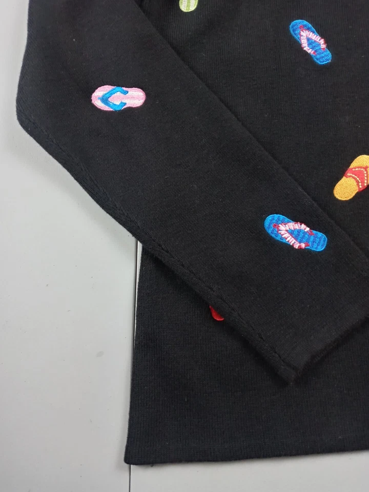 Mercer & Madison Sweater Women Size Medium Embroidered Sandal Black 100% Cotton - Image 3 of 4