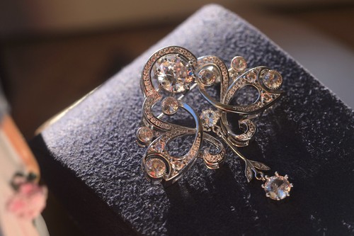Broche Belle Eopque Dentelle Floral Serti de CZ Blanc Vintage Style SC22 - Imagen 8 de 10