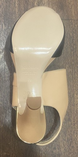 MAX MARA Women’s LEATHER PUMPS~Size 38/US 7.5~Slingback Open Toe TAN/BLACK Italy - Picture 8 of 12