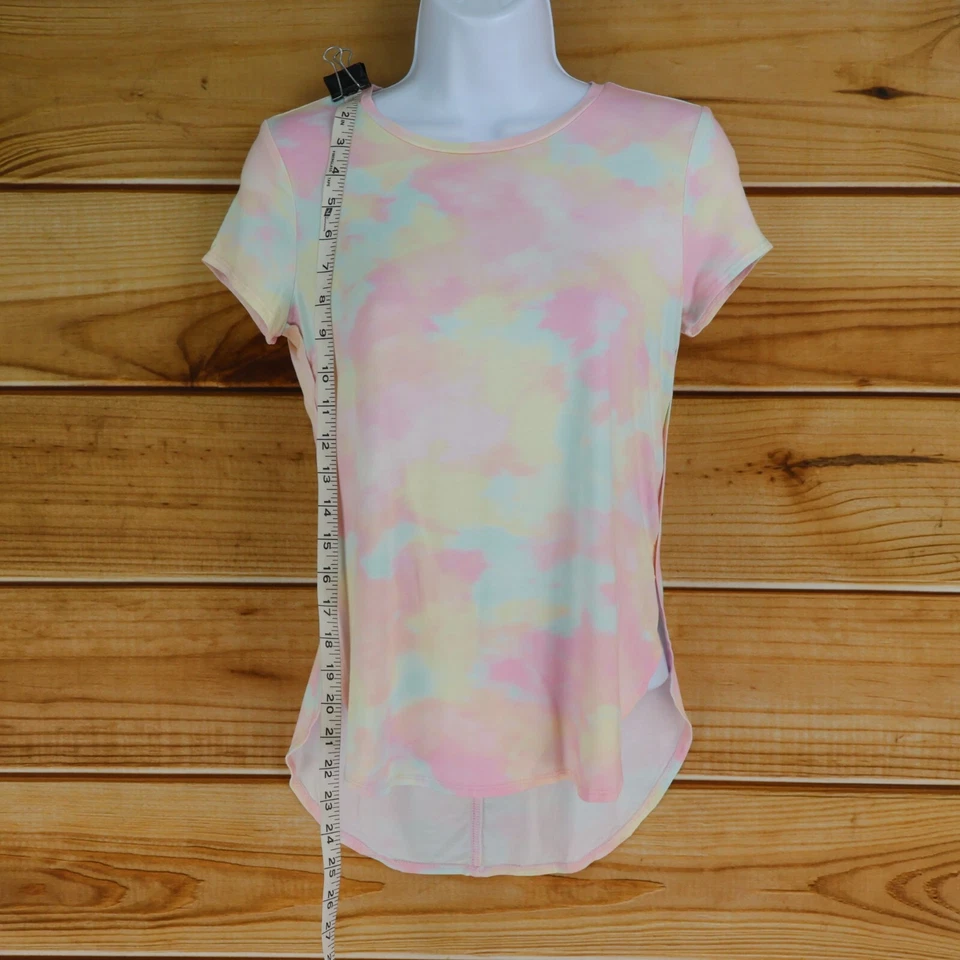 Antigua Camisa Azul Marino Tie-Dye Manga Gorra Niñas Talla L Pastel Alto-Bajo Lado Dividido Rayón Foto 3 de 4