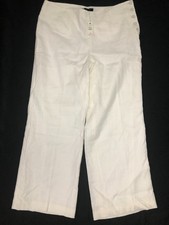 NWT Talbots Petites 100 Linen Pants Wide Leg 14P Cream 5 Hip Buttons MSRP 119