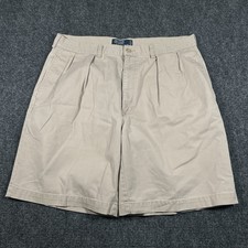 Vintage Polo Ralph Lauren Tyler Shorts Mens 36 Beige 100 Cotton Pleated Preppy
