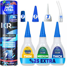 CA Glue with Activator Kit 3x1.75oz Thin Medium Thick 16.9oz Super Glue