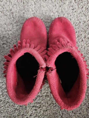 Minnetonka Kleinkind Mädchen rosa Leder Mokassins Booties Größe 12 Reißverschluss Schuhe - Bild 4 von 19
