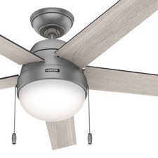 Hunter Fan 52 inch Matte Silver Ceiling Fan with Light and Pull Chain Indoor