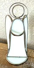 Vintage White Stained Etched  Leaded Glass Christmas Angel Figurine Figure