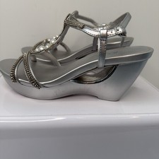 Andrew Geller Designer Silver Platform Wedges/Pearls/Rhinestones/Allisandra Sz 8