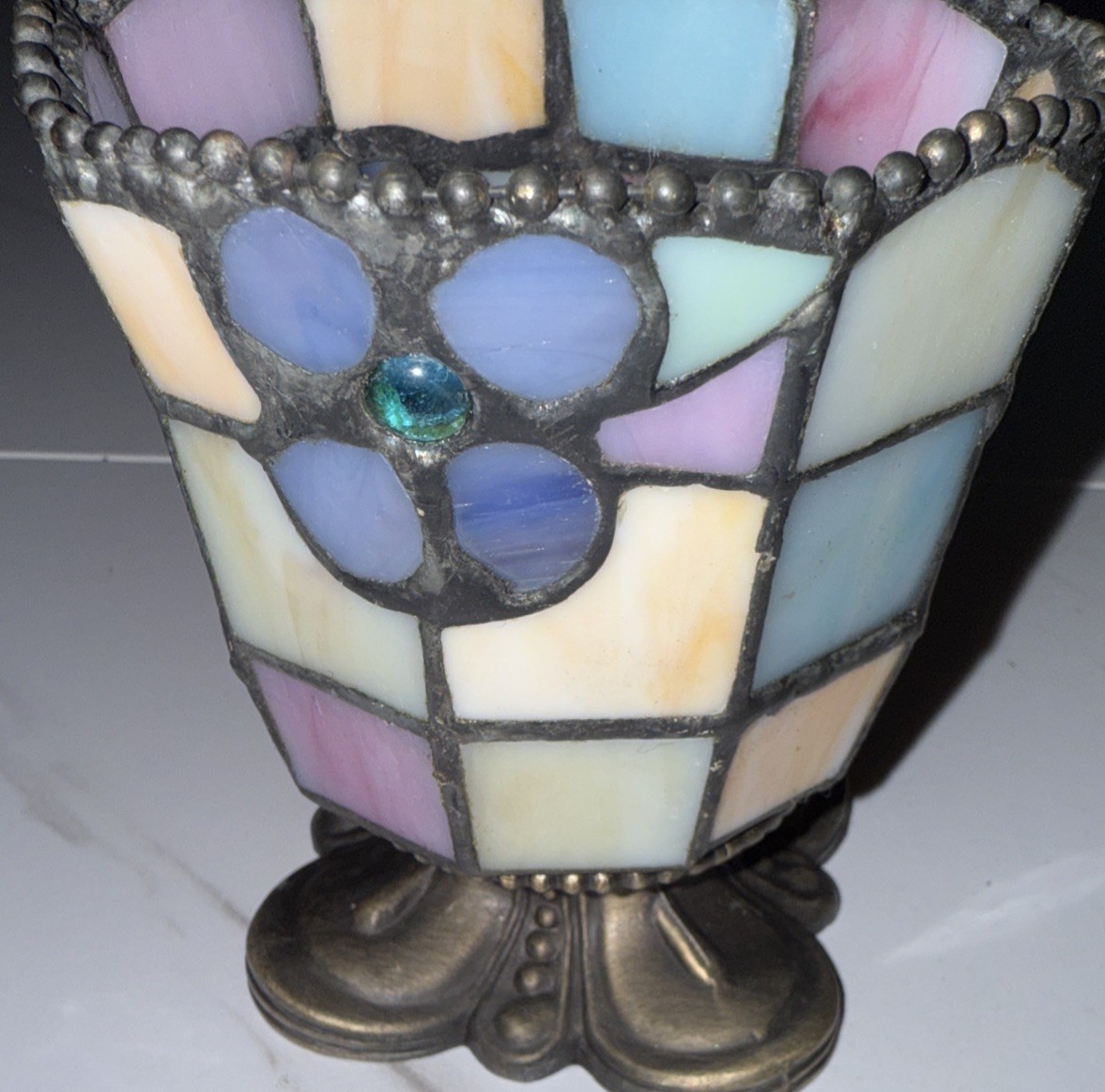 PartyLite Hydrangea Tiffany Style Stained Glass Votive Tea L