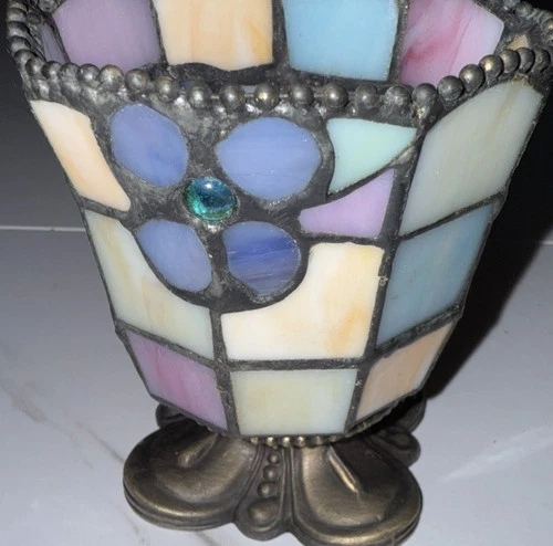 PartyLite Hydrangea Tiffany Style Stained Glass Votive Tea Light Candle Holder