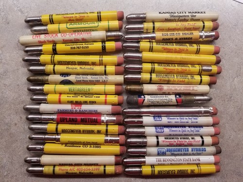32 VTG Bullet Pencils Mixed Lot Advertising Farm Seed Bank Livestock Insurance