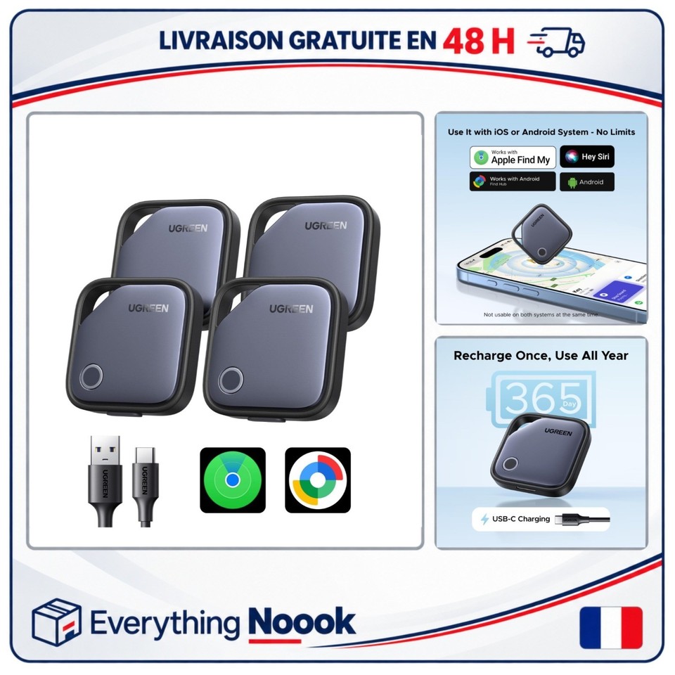 UGREEN FineTrack Duo Tag Bluetooth Lot de 4 pour iOS et Android