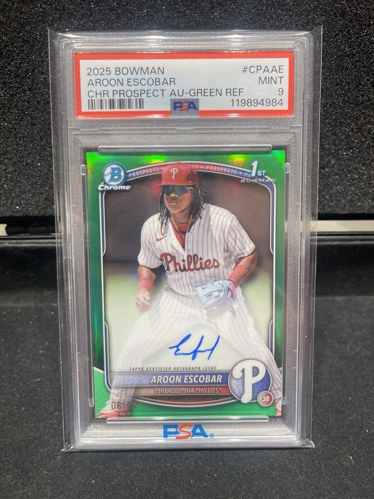 Aroon Escobar 1st Bowman Chrome Auto Green Refractor /99 - PSA 9 - 2025 Bowman