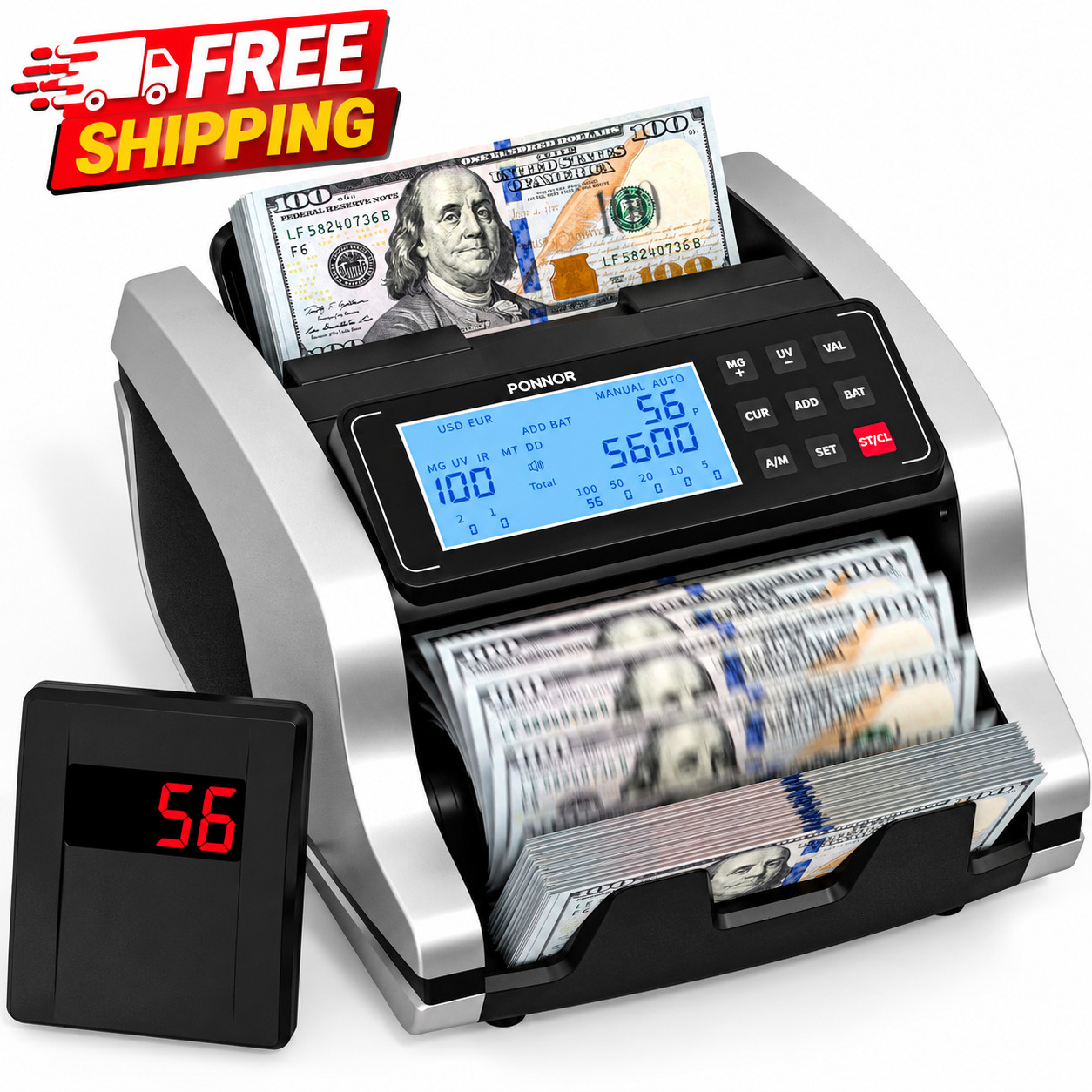 Money Counter Machine with Value Count, UV/MG/IR/MT/DD Counterfeit Bill Detectio