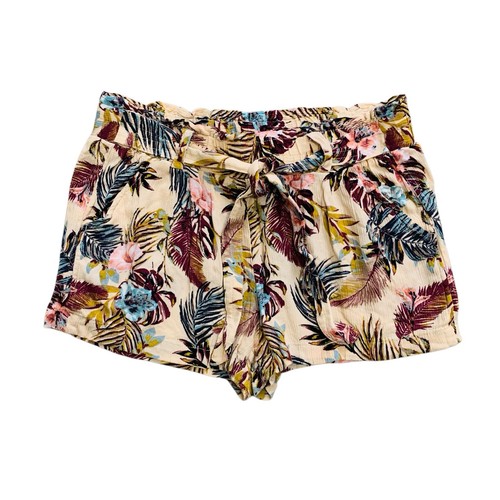 Jolt Shorts Womens Size Medium Floral Mid Rise Elastic Waist Pockets Tie Belt - Picture 1 of 10