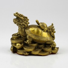 Drachenschildkr&ouml;te auf Gl&uuml;cksgoldm&uuml;nzen Messingskulptur Feng-Shui  Schildkr&ouml;te