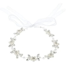 Flower Girl Headpiece,Flower Girl Hair Accessory Silver Crystal Pearl Flowers